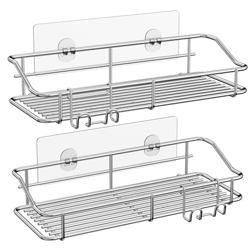 Nieifi 2-Pack Silver Shower Caddies Adhesive Bathroom Shelves, Rustproof Stainless Steel
