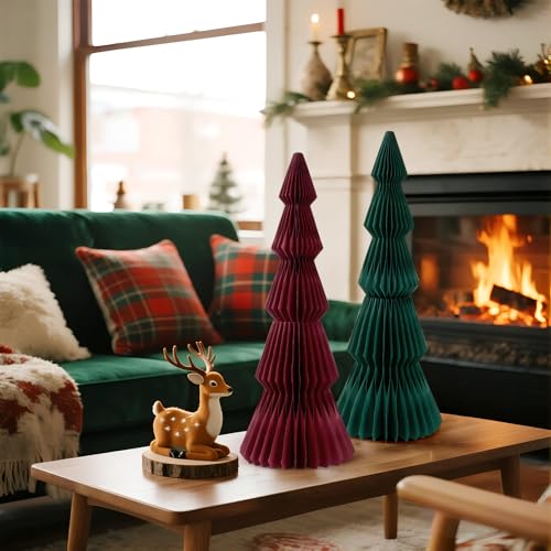 PAPER JAZZ 20in Large Honeycomb Christmas Tree – Green & Red Folding 3D Centerpiece