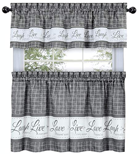 Café Plaid Kitchen Curtain Set - 3-Piece Gingham Design