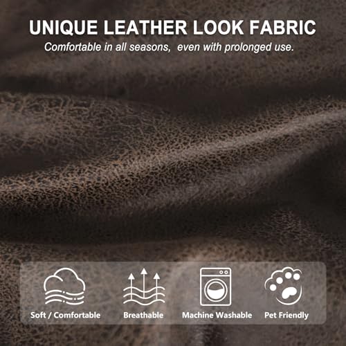 Leather Ottoman Cover - Stretch Slipcover for Square & Rectangular Ottomans, Medium Size with Non-Slip Bottom
