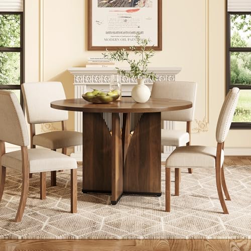 39-Inch Round Dining Table, Rustic Farmhouse Kitchen Table with X-Shaped Base