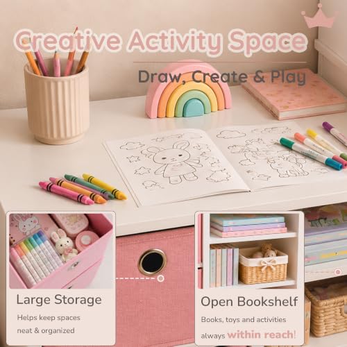 Kids Vanity Set with Lighted Mirror, Dual-Height Dress-Up Station and Chair