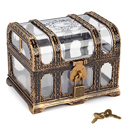 Transparent Pirate Treasure Chest with Lock and Key for Kids