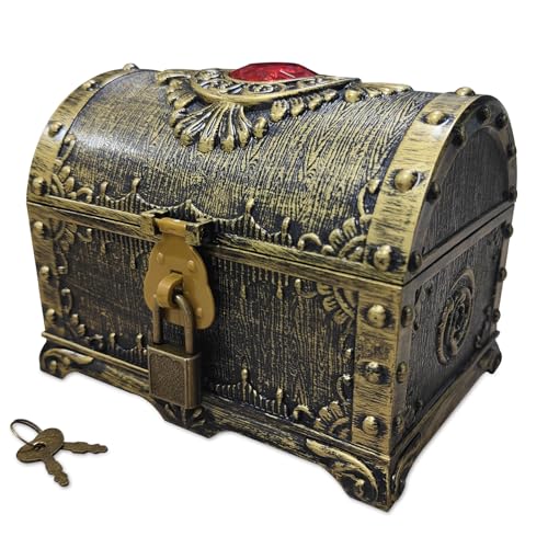 Kids Pirate Treasure Chest with Lock and Key – Decorative Storage Box
