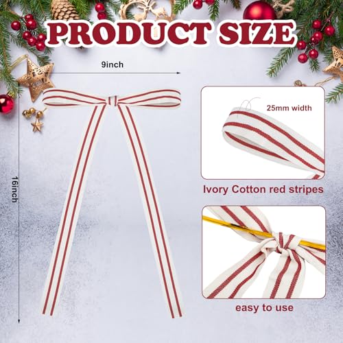 Glitinsel 12 Pcs Red White Cotton Christmas Ribbon Bows 1" Holiday Decor