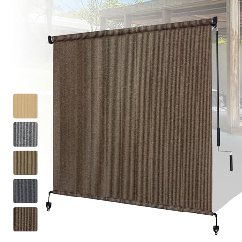 Outdoor Roller Shades, 8' W x 8' H Cordless Blinds for Patio & Porch