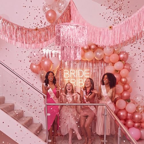 Pink Foil Fringe Tinsel Chandelier & Banner Party Decoration Set (6 Pack)
