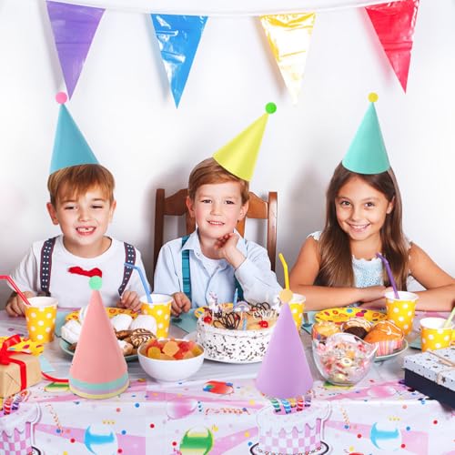 10 Pack Pastel Party Hats for Kids & Adults with Pom Poms