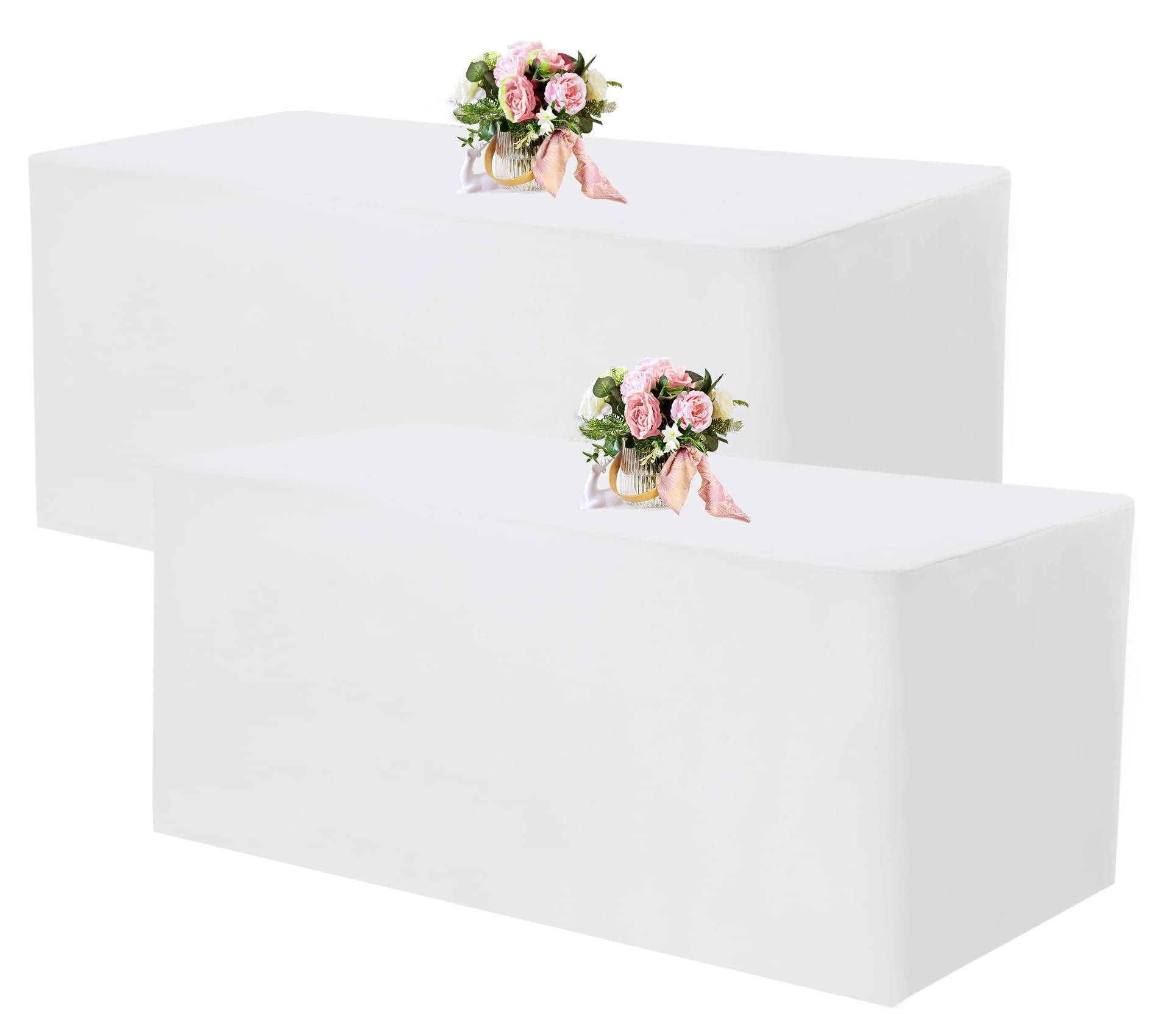 Fivenl 2 Pack Fitted Tablecloths 96 x 30 Inch, White Rectangle Table Clothes for 8 Foot Tables, Washable Polyester Fabric Table Cover for Parties, Wedding, Banquet, Trade Show