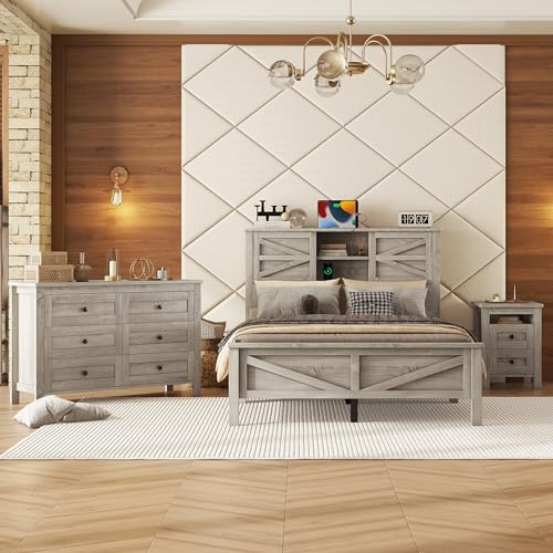 3-Piece Full Bedroom Set with Storage Platform Bed, Nightstand, and Dresser