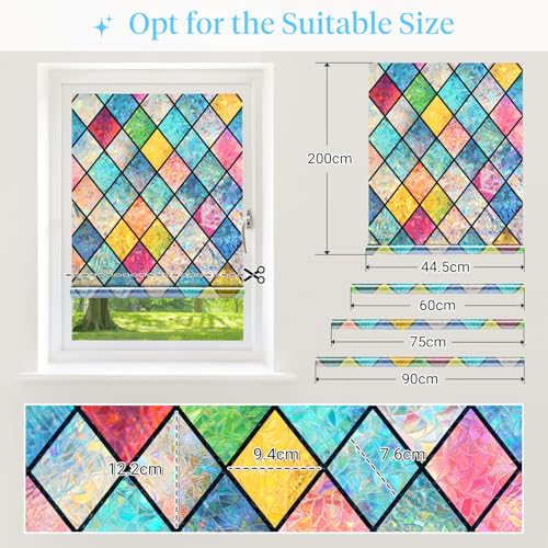 Rainbow Stained Glass Window Film - 17.5" x 78.7" Static Cling