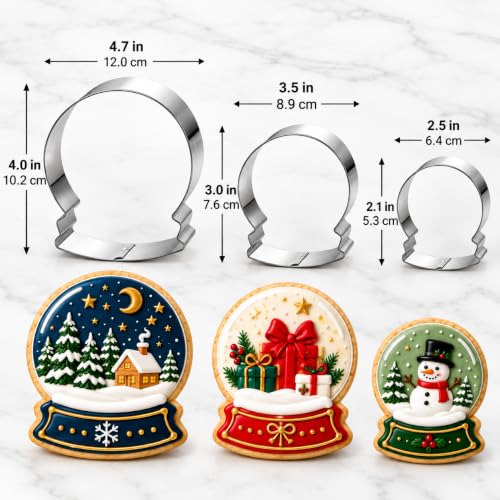 Christmas Snow Globe Cookie Cutter Set - 3 Stainless Steel Baking Molds