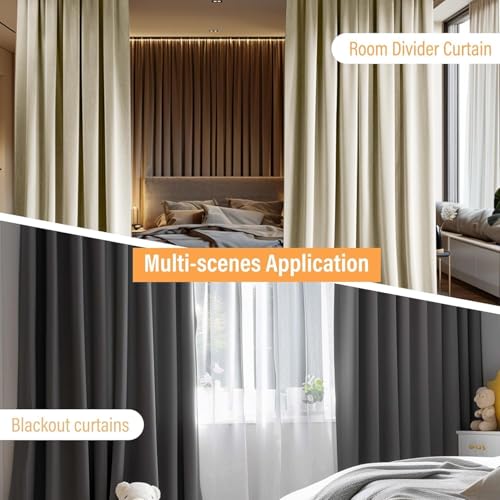 Blackout Room Divider Curtains with Ceiling Track Set - Azure Blue