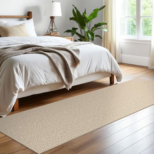 Washable Non-Slip Entryway Runner Rug 2x8 Ft, Sand Beige Woven Carpet