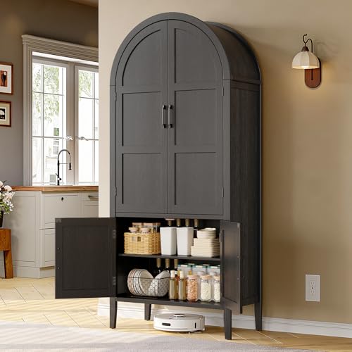 71-Inch Tall Arched Pantry Cabinet, 5-Tier Wooden Storage Organizer