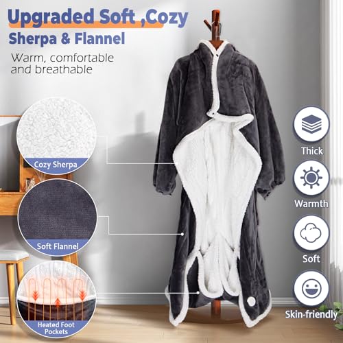 Wearable Heated Blanket with Foot Pocket & 8 Heat Settings