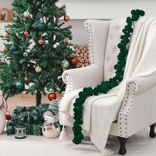 Xinnun 6 ft Red & Green Velvet Christmas Ball Garland with Flocking, 1.8m