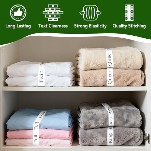 20-Pack Elastic Bed Sheet Organizer Bands with Printed Size Labels