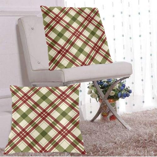 JXDXHCW Christmas Velvet Throw Pillow Covers 18x18 Inch - Ivory Olive Maroon Bias Plaid Set of 2