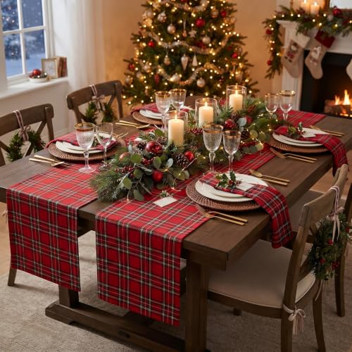 Gilprop 6-Piece Red Christmas Table Runner Set 70.87 x 12.99 in