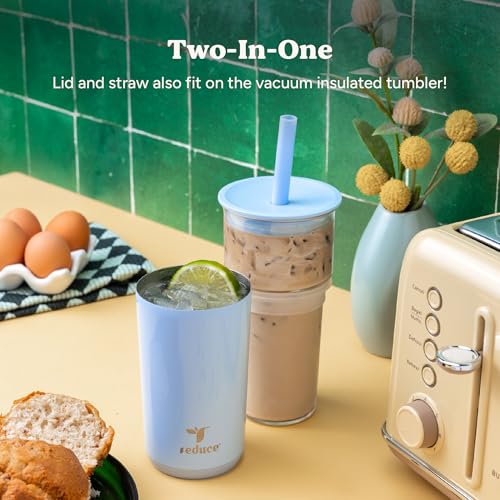 20oz Vacuum Insulated Glass Tumbler with Extra Wide Straw and Lid