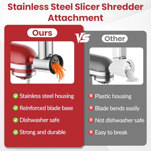 Stainless Steel Slicer and Shredder Attachment with 4 Blades for Stand Mixers