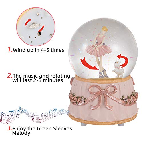 Rotating Ballerina Snow Globe with Music - 4-Inch Mechanical Glass Gift