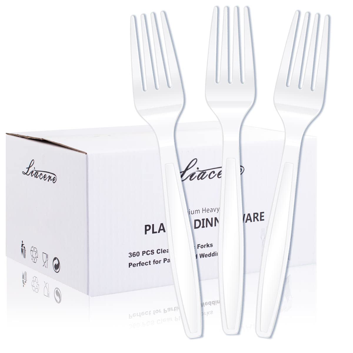 Liacere 360 Pieces White Plastic Forks - Disposable Forks - 6.7inch Heavy Duty Fork - White Plastic Utensils -Perfect for Parties Dinners Restaurants