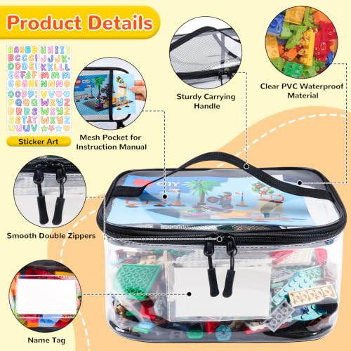 Clear Toy Storage Bags 6-Pack - Waterproof PVC Organizers with Name Tag