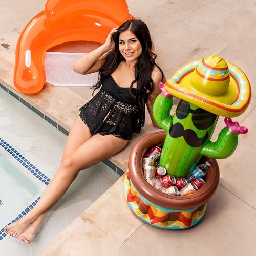 43-Inch Inflatable Cactus Drink Cooler with Sombrero Hat for Fiesta Party