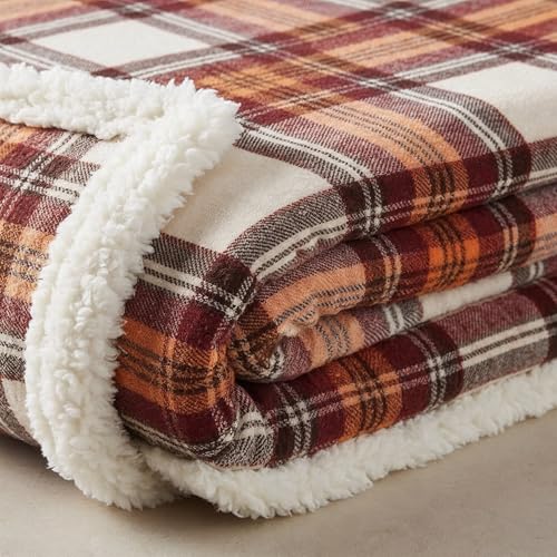Reversible Plaid Sherpa Throw Blanket - Ultra Soft Fleece 50x60