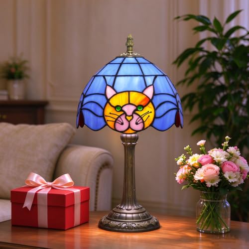 Creboco Cat Lamp Tiffany Orange Blue Glass Table Lamp Cat Lovers Gift Variation: Cat Lamp