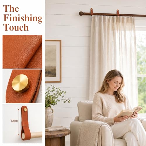 2PCS PU Leather Curtain Rod Holders, Wall Mounted Boho Strap Brackets