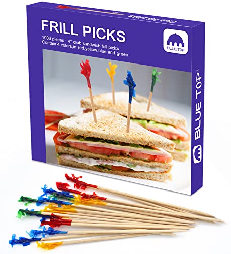 Blue Top 1000pcs Frill Toothpicks 4 Inch Cocktail Picks for Fruit & Appetizers