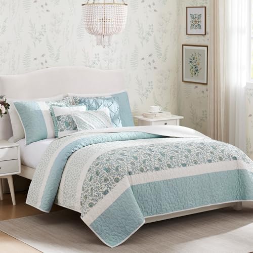 Madison Park 100% Cotton 6-Piece Coverlet Quilt Set, Full/Queen - Aqua