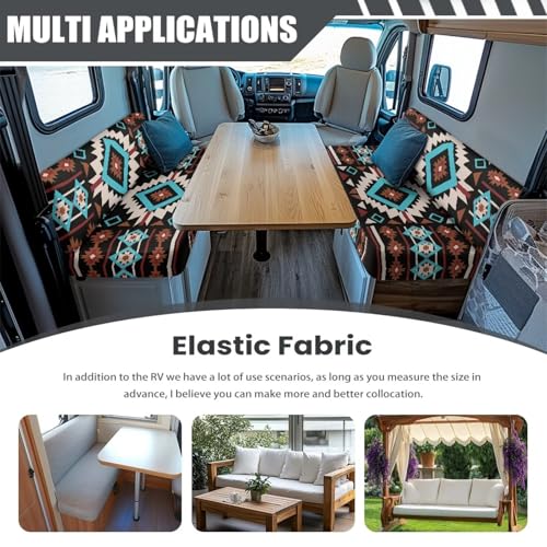 RV Dinette Cushion Covers Set - Soft Stretch Aztec Design, Washable
