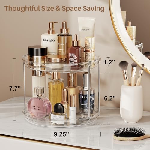 2-Tier Clear Lazy Susan Turntable Organizer - 9.25 Inch Rotating Spice Rack