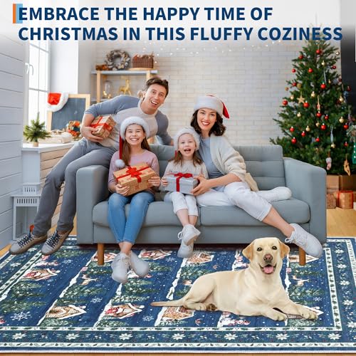 GarveeHome Blue 5' x 7' Christmas Area Rug - Machine Washable, Non-Slip Backing