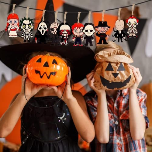 Halloween Horror Movie Wooden Ornaments Set for Small Tree - 10 Pieces