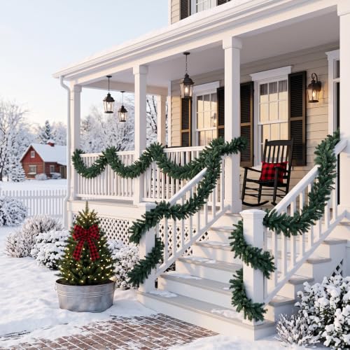 Suncalla 2 Pack 12 ft Alaskan Pine Christmas Garland Greenery - Thick Snowy Artificial Garlands