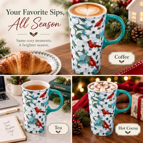 Topadorn 17oz Cardinal Dogwood Mug with Teal Handle & Lid - Redbird & Flower