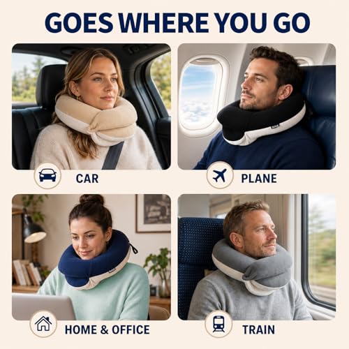 BUYUE Memory Foam Travel Neck Pillow - 360° Support Flight Kit