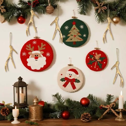 Feoang 8Pcs Deer Antler Ornaments Reindeer Antlers Christmas Tree Decor Set - 20 cm