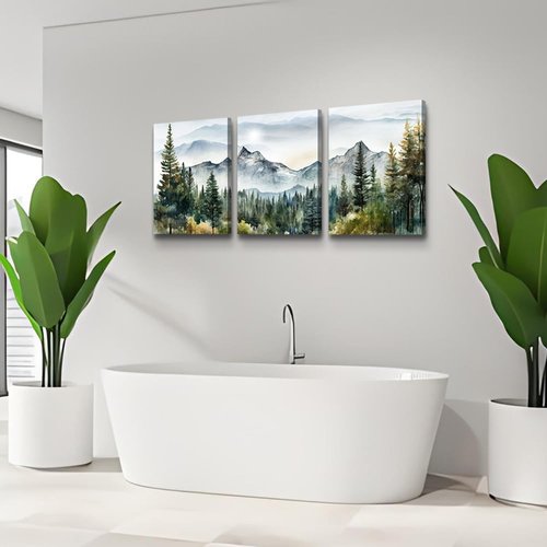 MHARTK66 Wall Art - Modern Abstract Mountain Forest Canvas Prints | 3-Piece Framed Decor for Living Room & Office