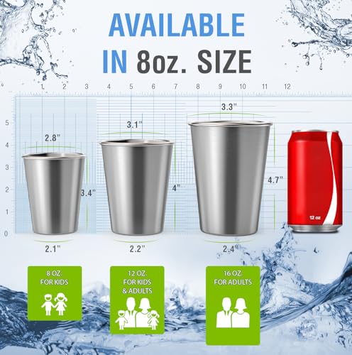 Stainless Steel Kids Cups 8 oz - Unbreakable Metal Drinking Glasses (4-Pack)