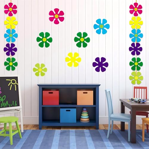 60 Retro Flower Cutouts for Hippie Party Decorations, 4.33-inch Paper Flowers