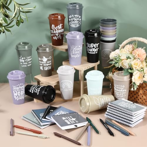 Thanks Teacher Gift Set Morandi - 72 Pcs Bulk Appreciation Gifts with Coffee Cups Notebooks & Pens