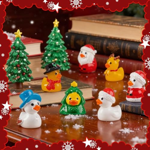 Exasinine 50pc Christmas Ducks Mini Resin Figurines – 10 Styles Stocking Stuffers