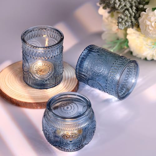 24-Piece Blue Votive Candle Holders Set - Glass Tea Light Holders