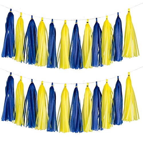 20-Piece Blue and Yellow Tissue Paper Tassel Garland DIY Party Banner